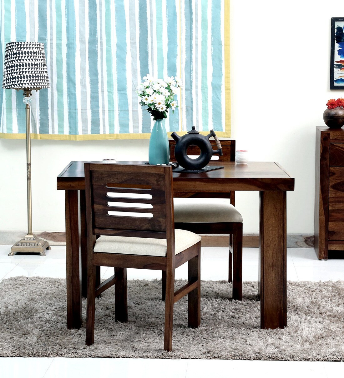 Buy Acropolis Solid Wood Cushioned Two Seater Dining Set In Provincial Teak Finish At Off By