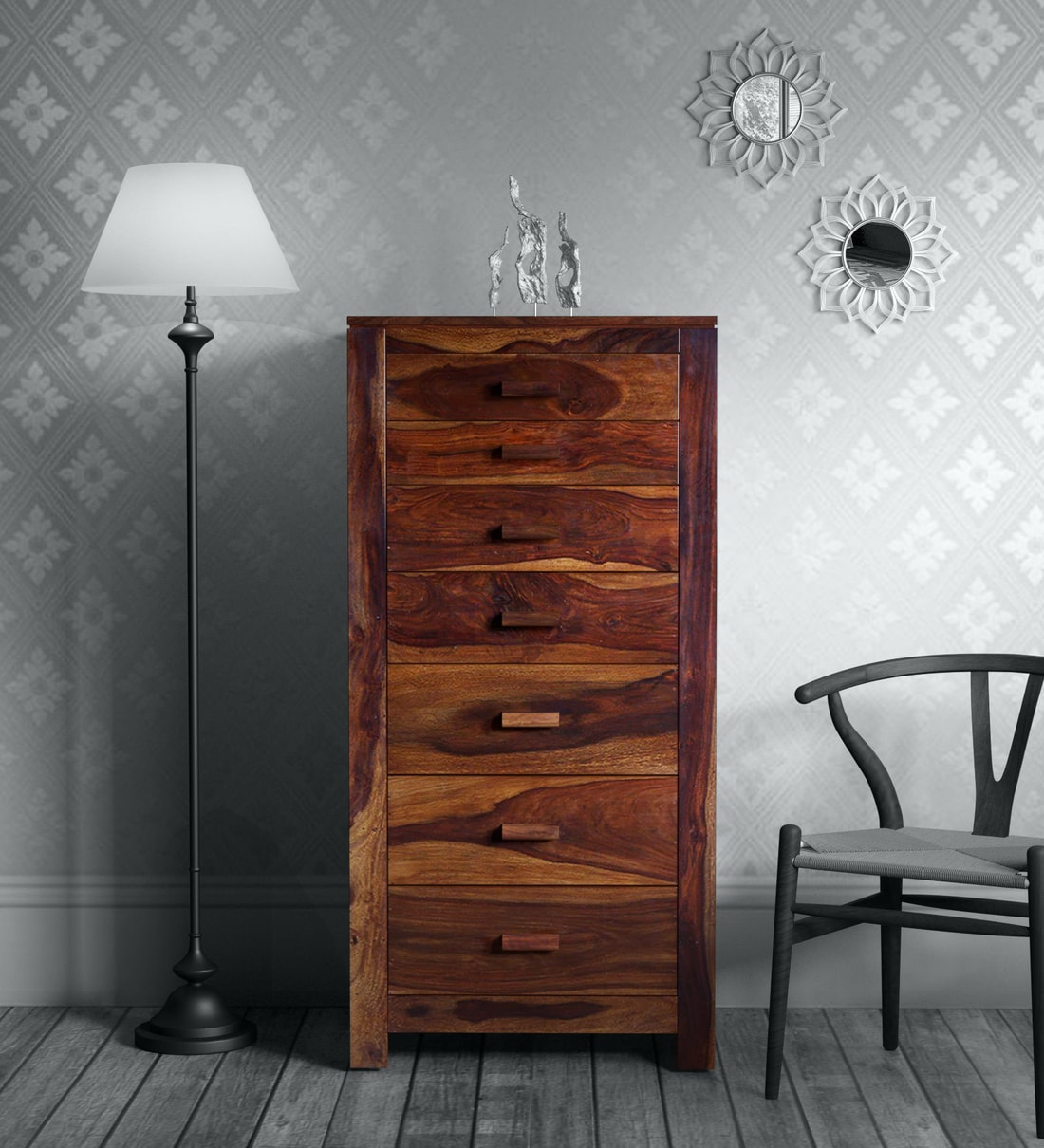 Buy Acropolis Sheesham Wood Tall Chest Of Drawers In Provincial Teak