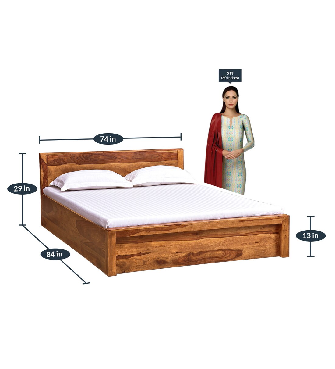 Buy Acropolis Solid Wood King Size Bed With Box Storage In Rustic Teak