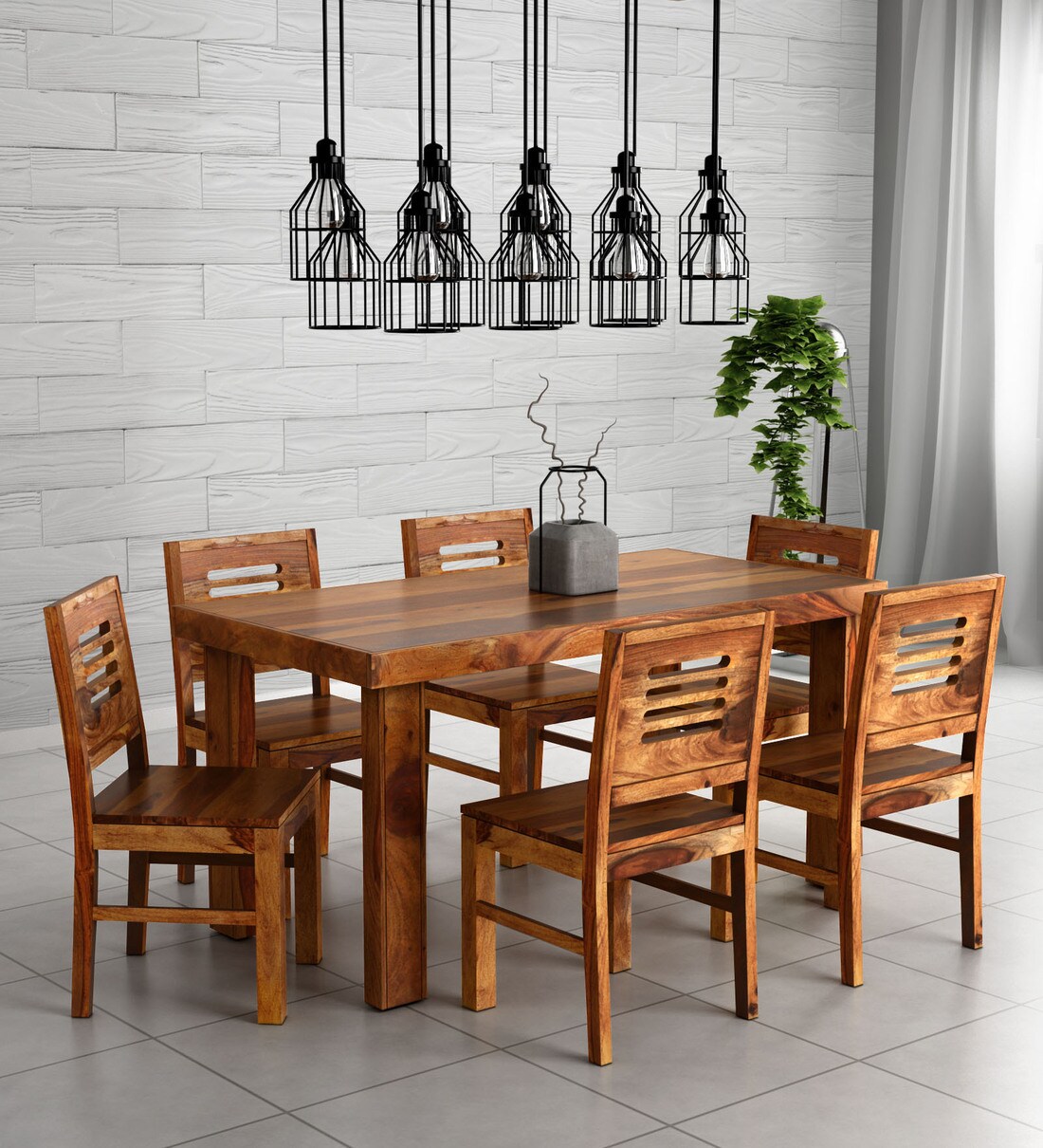 Buy Acropolis Sheesham Wood 6 Seater Dining Set In Rustic Teak Finish ...