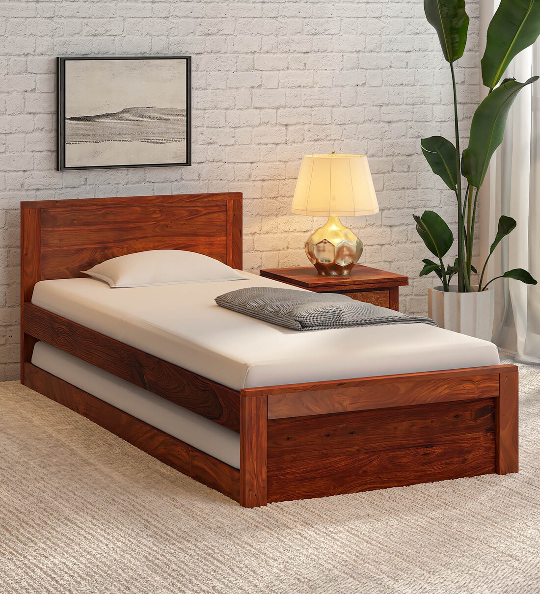 Buy Acropolis Sheesham Wood Single Bed In Honey Oak Finish at 9 OFF by