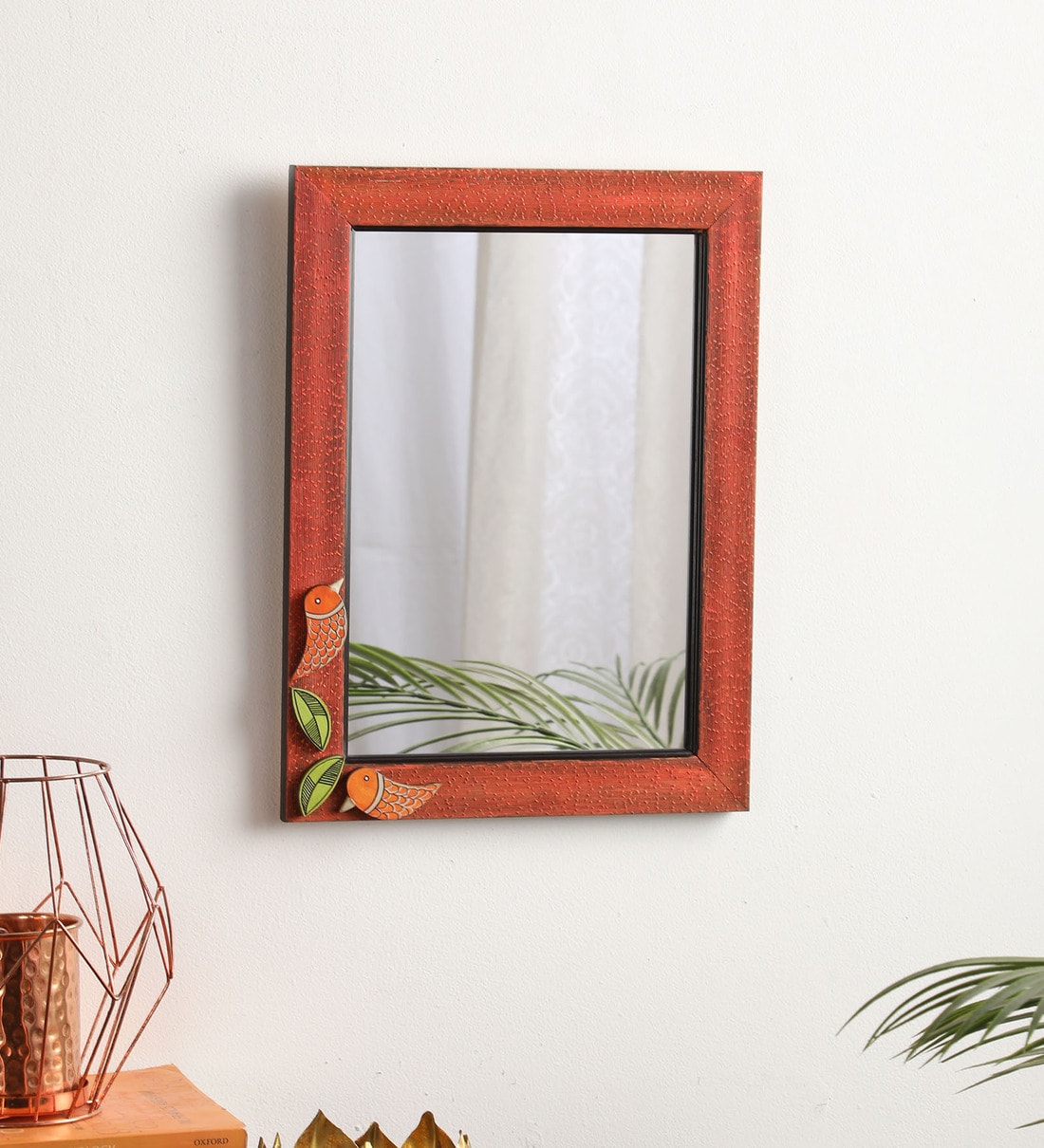 Buy Acrylic Rectangle Wall Mirror in Walnut colour by Aakriti Art