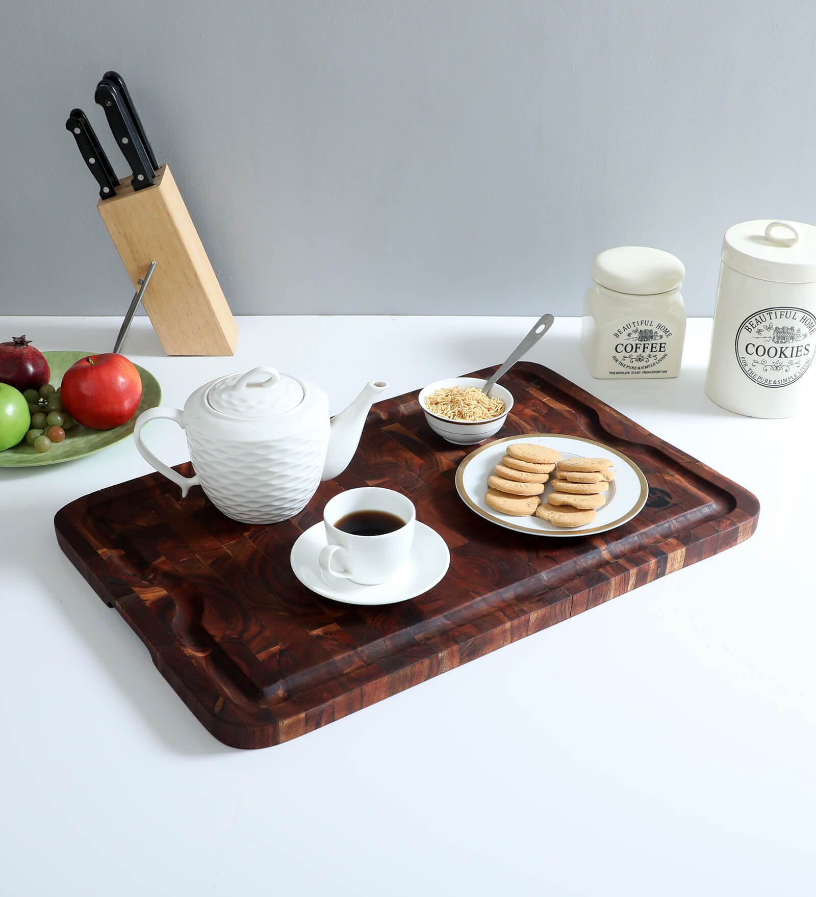 Acacia Wood Rectangle  Serving Tray in Natural Finish