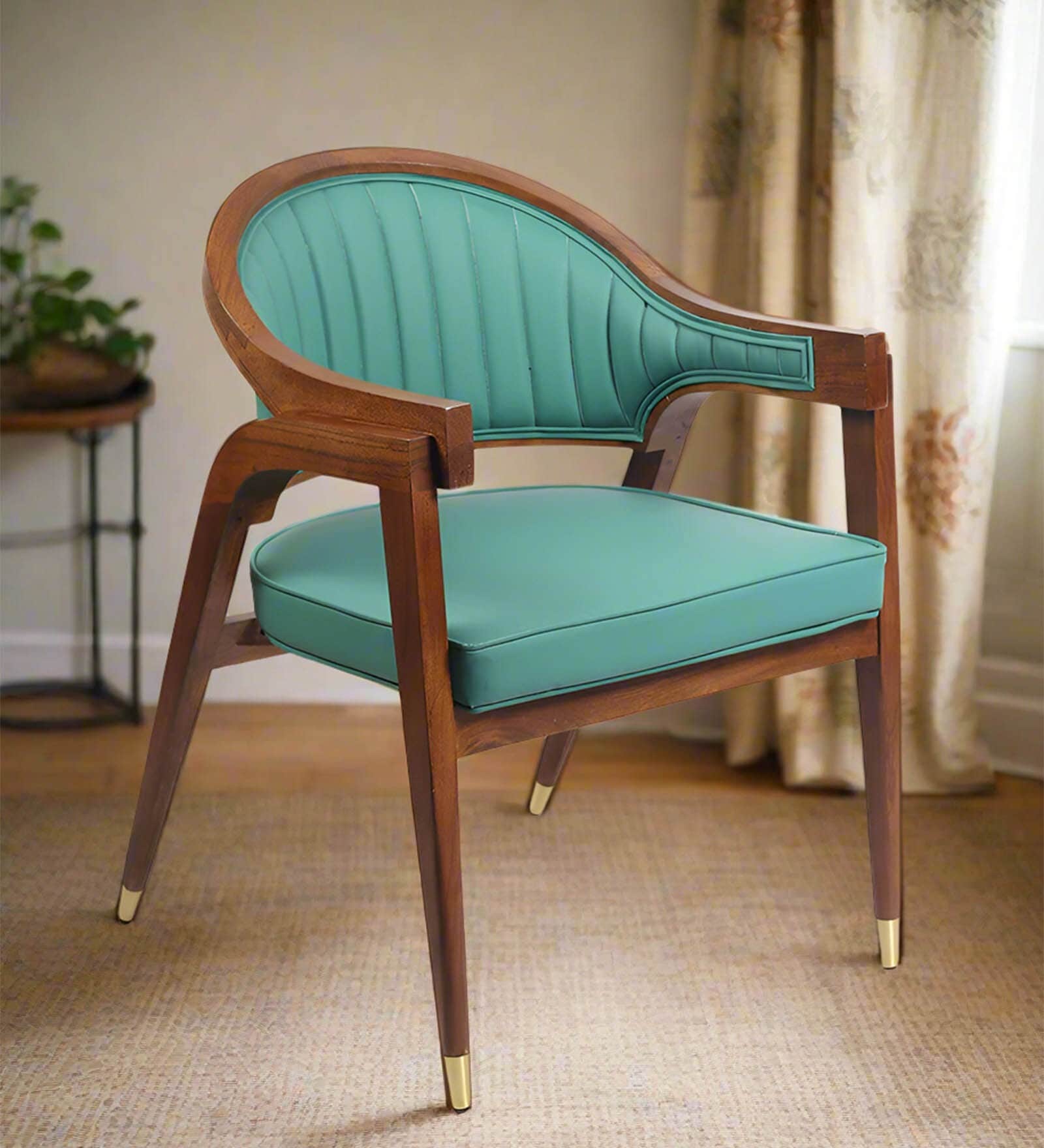 Acai Solid Wood Arm Chair in Green Color