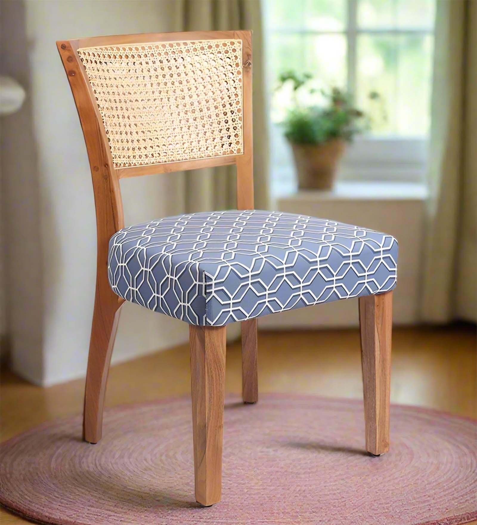 Acai Solid Wood Dining Chair in Blue Color