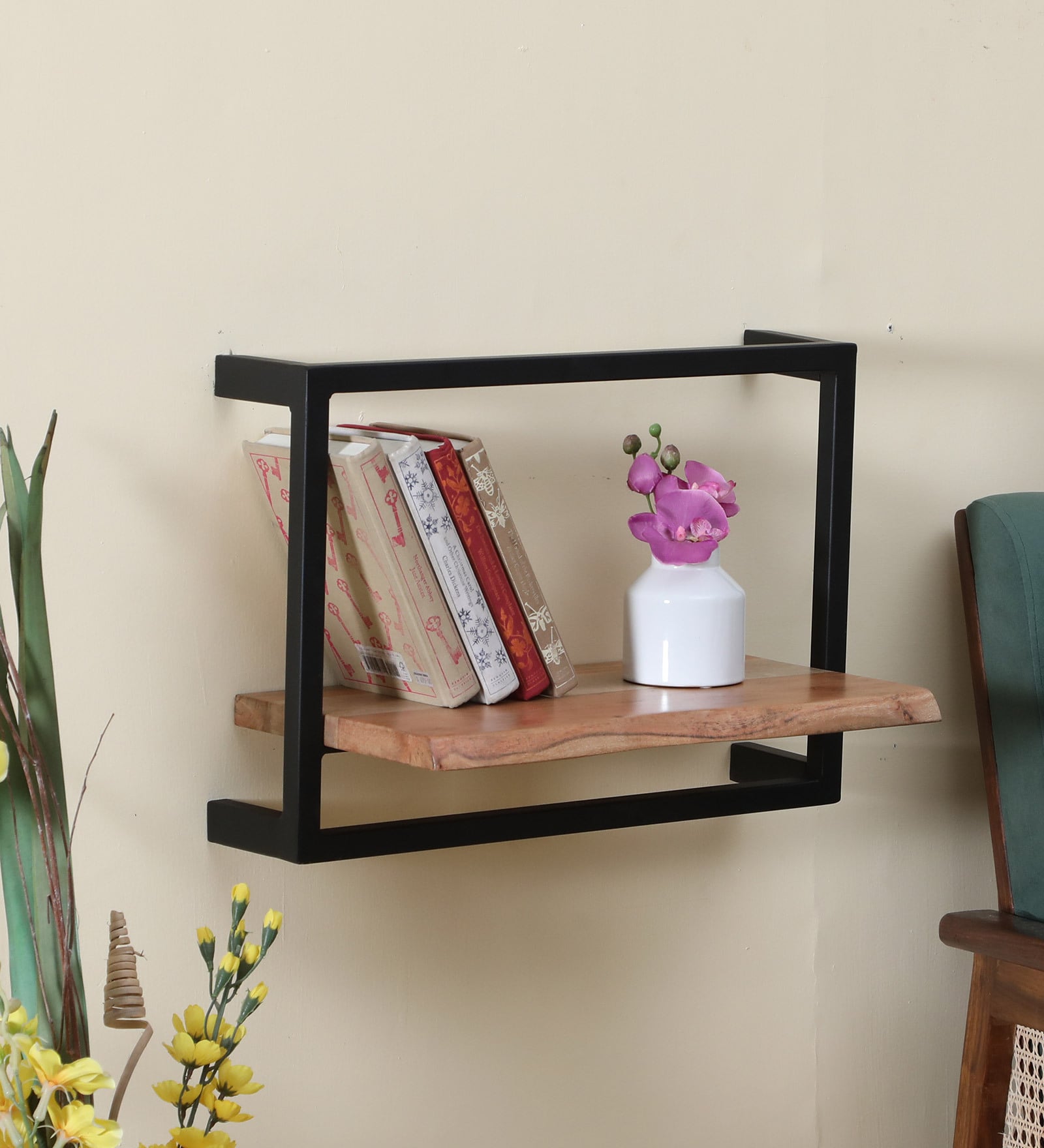 Buy Acasia Wood Floating Wall Shelf in Natural Finish by The Krafts For ...