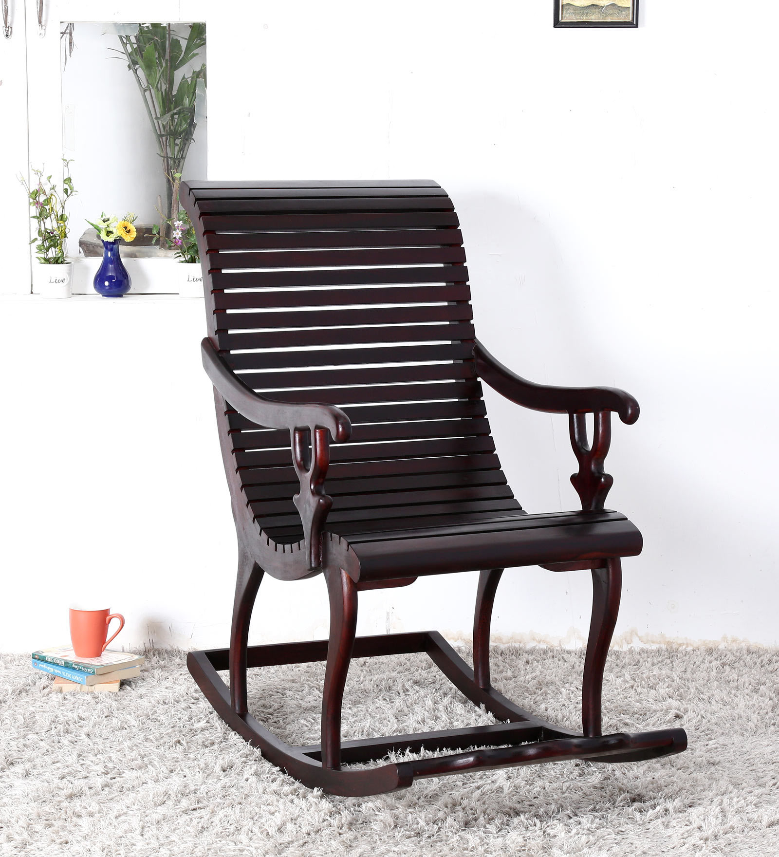 Acklom Solid Wood Rocking Chair in Passion Mahogany Finish