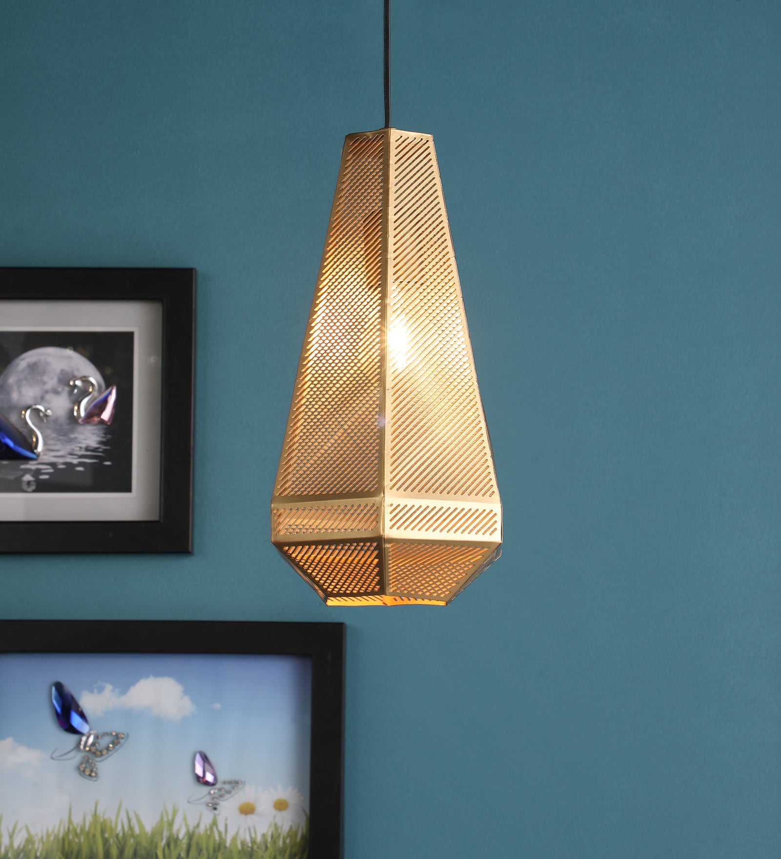 Lilac Acorn Antique Gold Metal Hanging Light