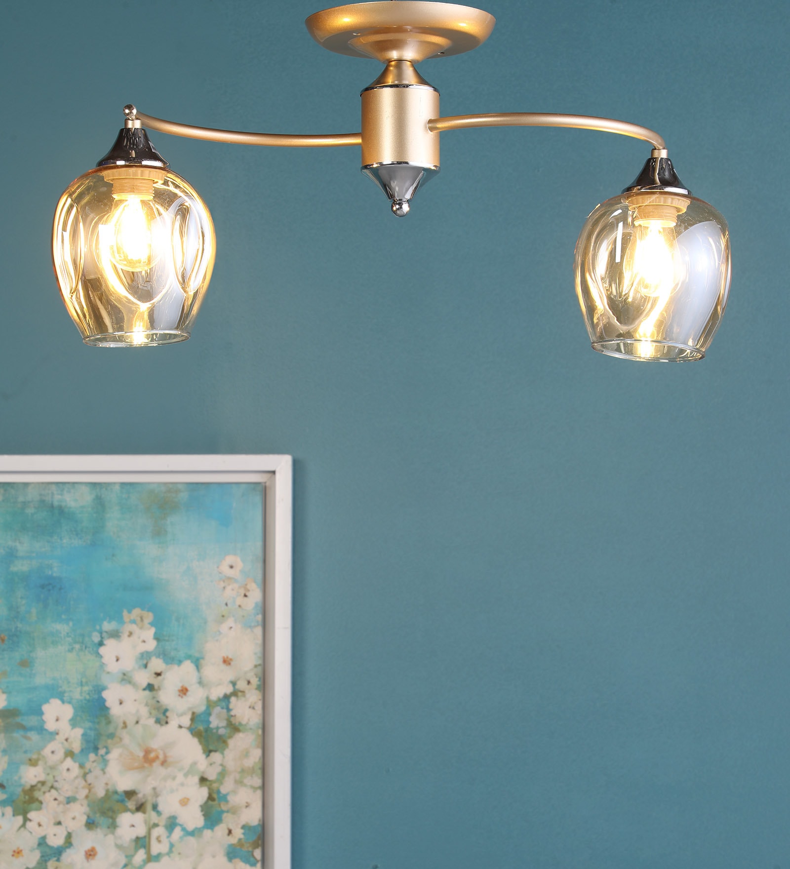 Elegant Gold Glass Shaded Chandelier