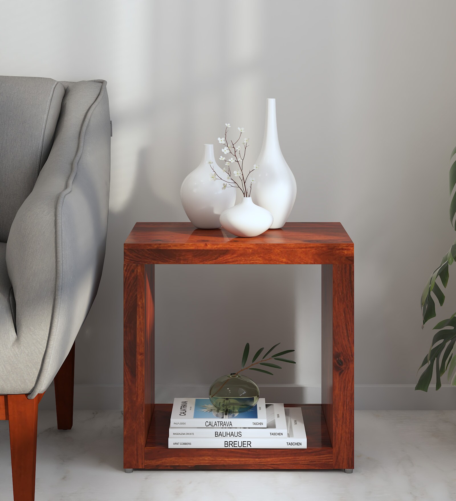 Acropolis Sheesham Wood End Table In Honey Oak