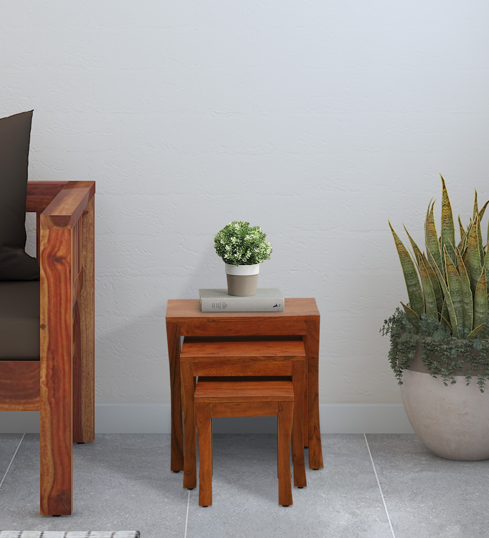 Acropolis Sheesham Wood Nest Of Tables In Honey Oak