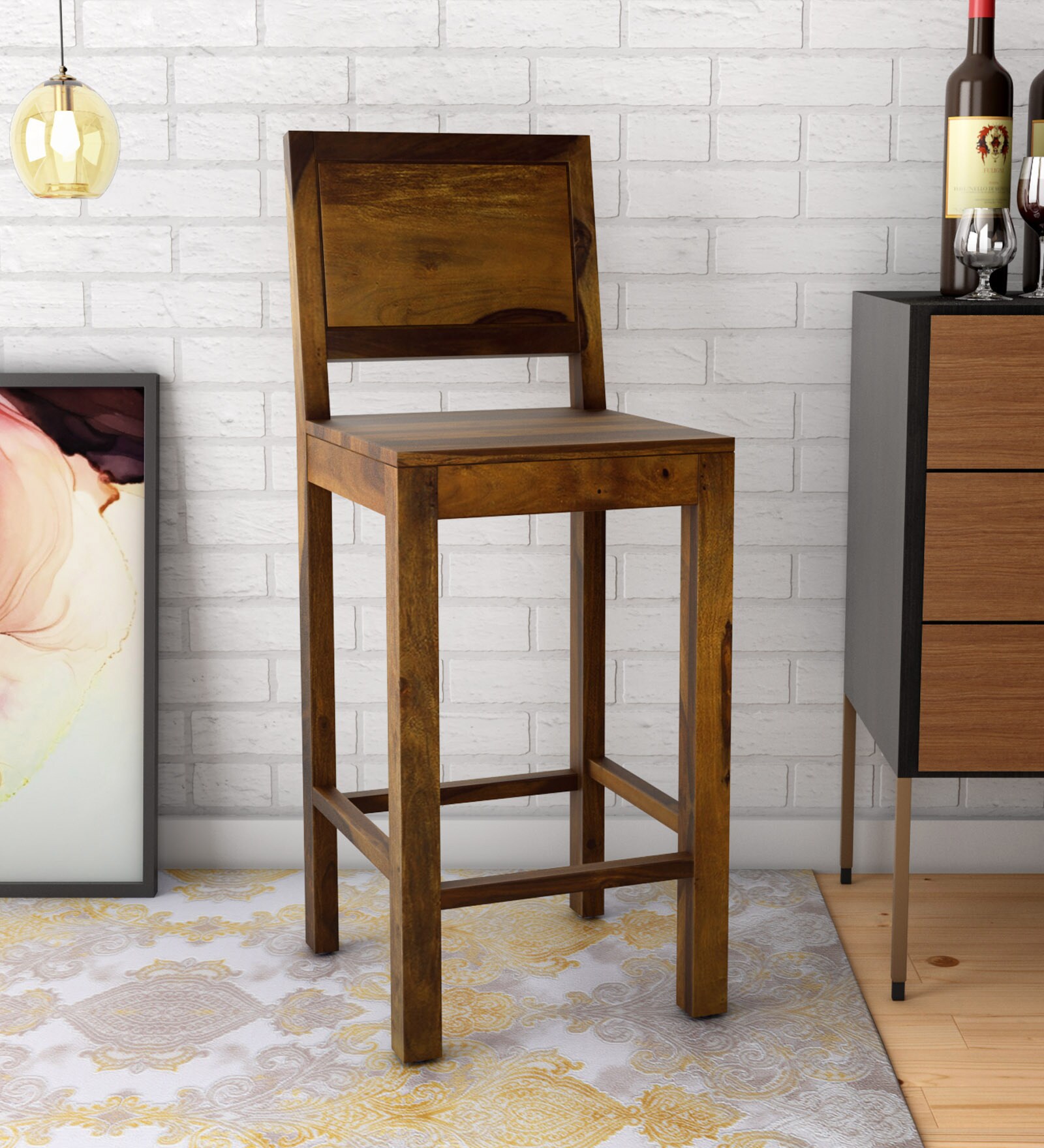 Buy Acropolis Sheesham Wood Bar Stool In Provincial Teak Finish at 23