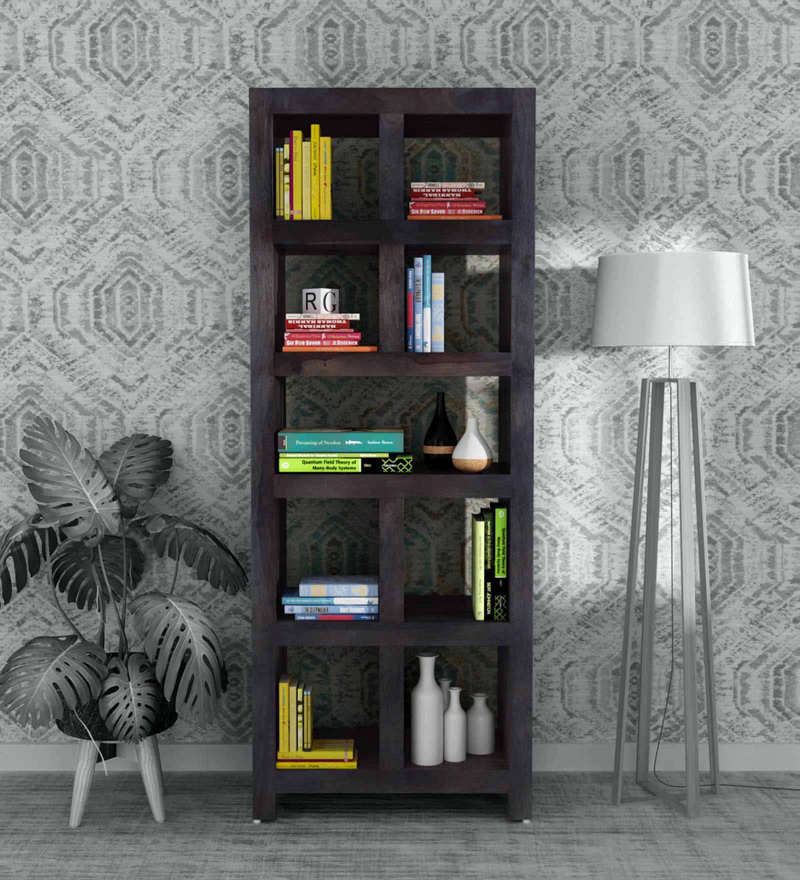 Acropolis Sheesham Wood Tall Book Shelf In Warm Chestnut Finish