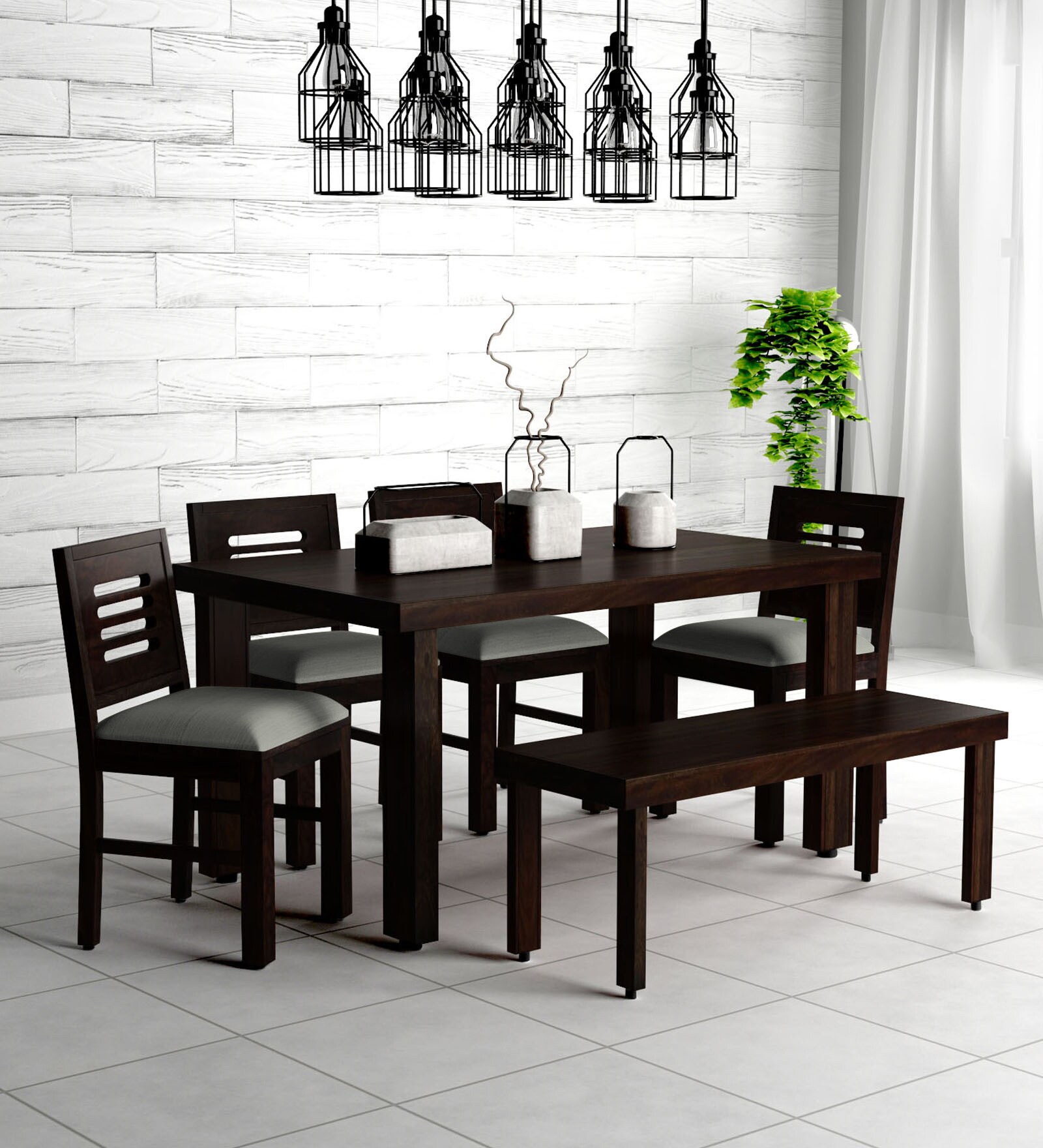 Buy Acropolis Sheesham Wood Seater Dining Set In Warm Chestnut With