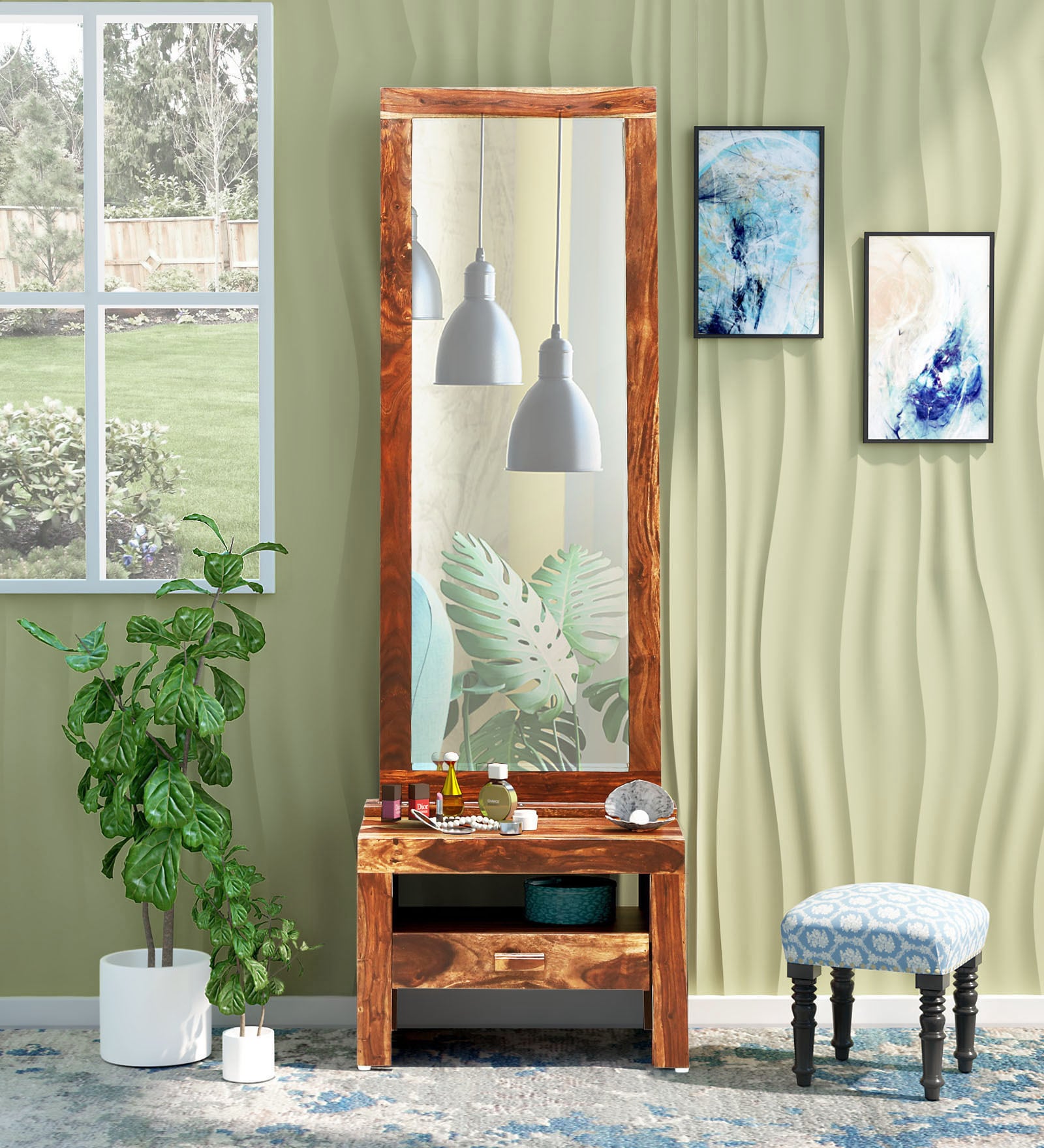 Sheesham Furniture :-Solid Wood Two Drawer Dressing Mirror – GKW Retail