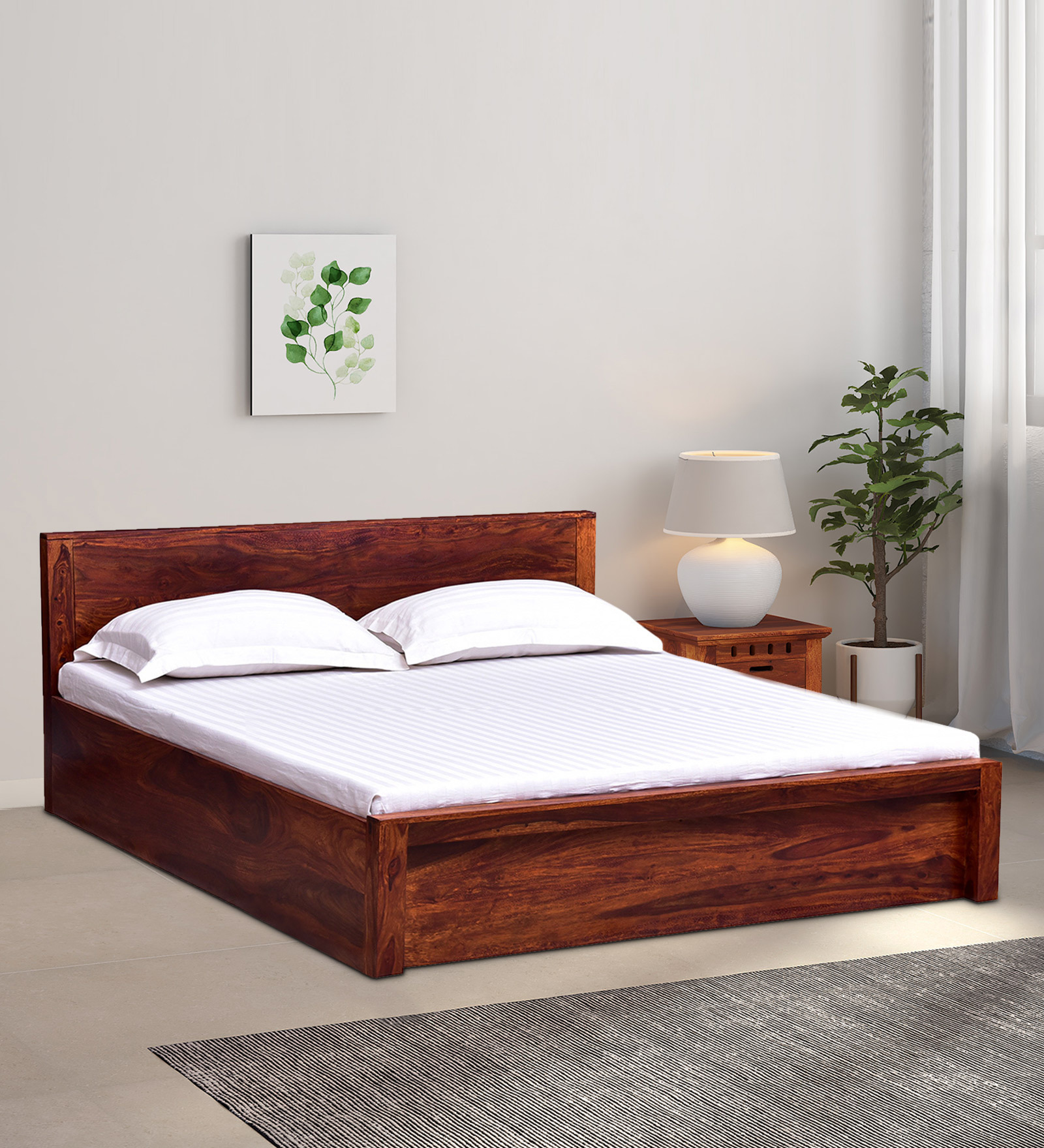 Acropolis Sheesham Wood King Size Bed With Box Storage In Honey Oak Finish