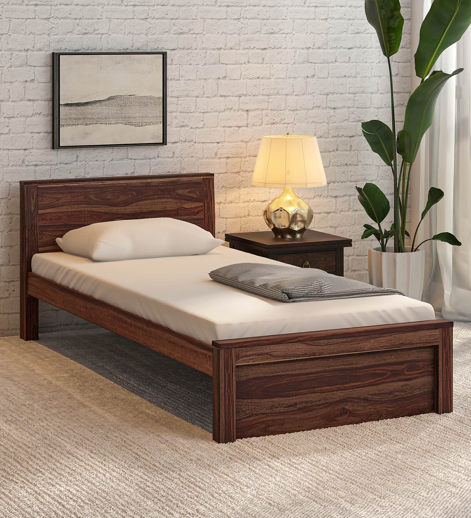 Buy Acropolis Sheesham Wood Single Bed In Provincial Teak Finish at 5% ...