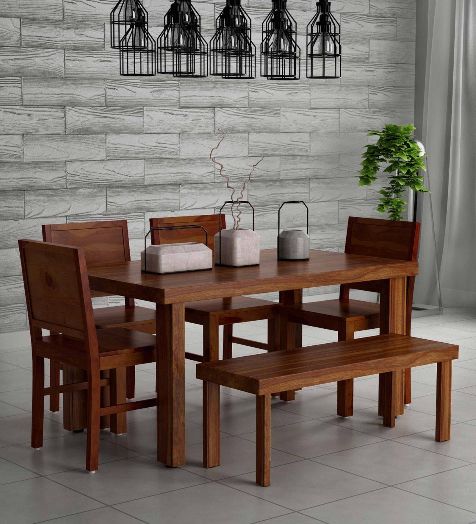 Buy Acropolis Sheesham Wood Seater Dining Set With Bench In Provincial Teak Finish At Off