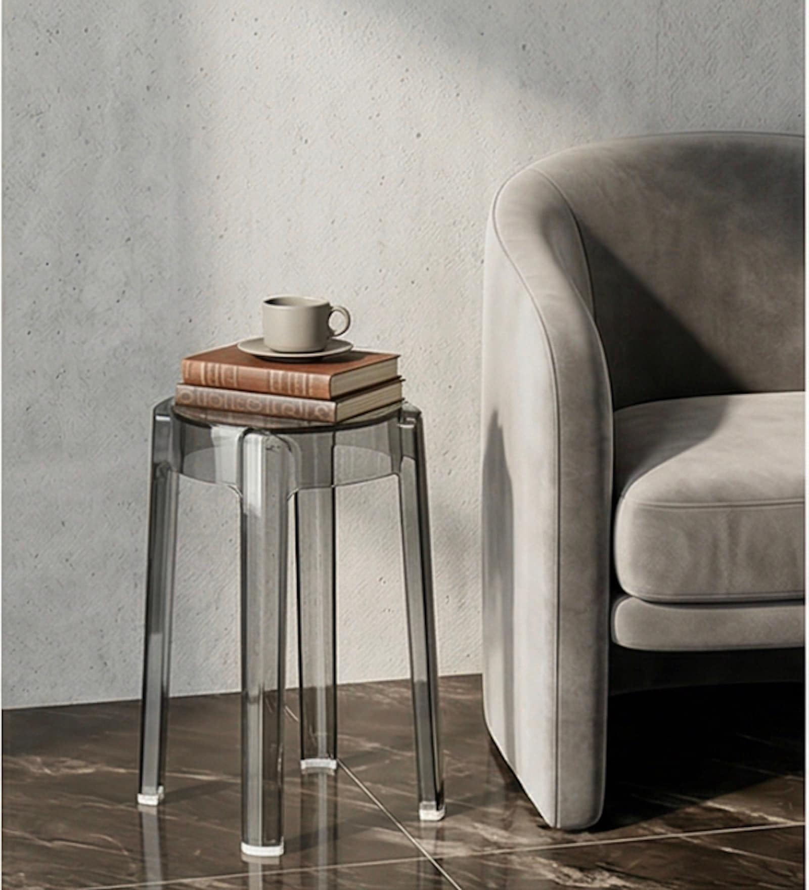 Acrylic Finish Grey Colour End Table (Set of 3)