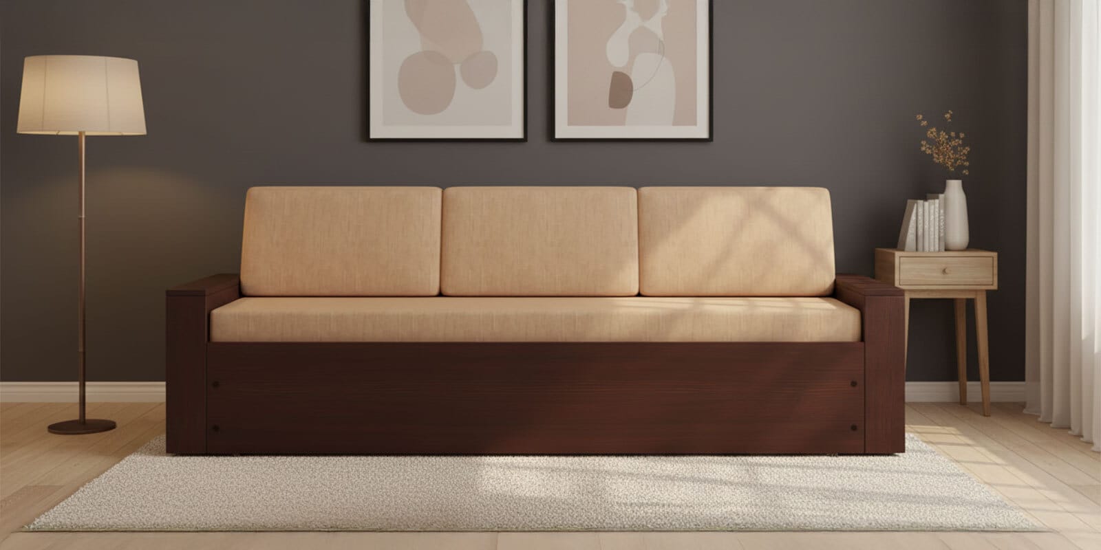 Ace Queen Sized Pull-Out Sofa Cum Bed With Box Storage in Wenge Finish