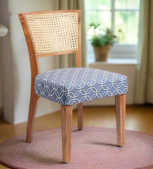 Acai Solid Wood Dining Chair in Blue Color