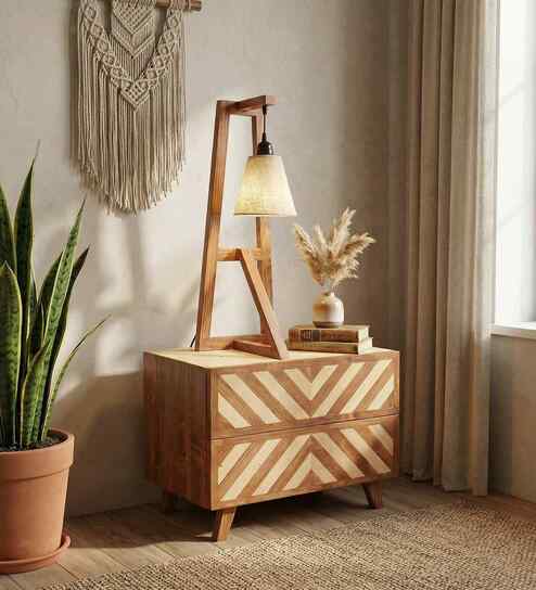 Achille Brown Wooden Table Lamp with White Jute Lampshade