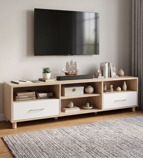 Acro TV Unit In Light Oak and White Finish Acro TV Unit In Light Oak and White Finish