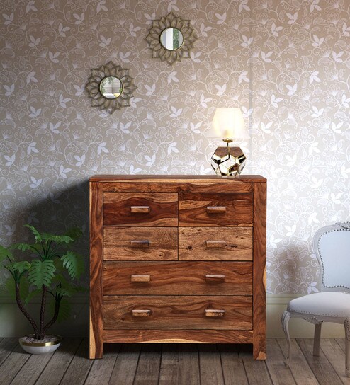 Buy Acropolis Solid Wood Chest Of Drawers In Rustic Teak Finish By