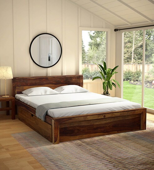 Buy Acropolis Solid Wood Queen Size Bed With Storage In Provincial