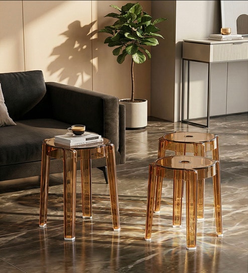 Acrylic Finish Taupe  Crystal End Table (Set of 3)