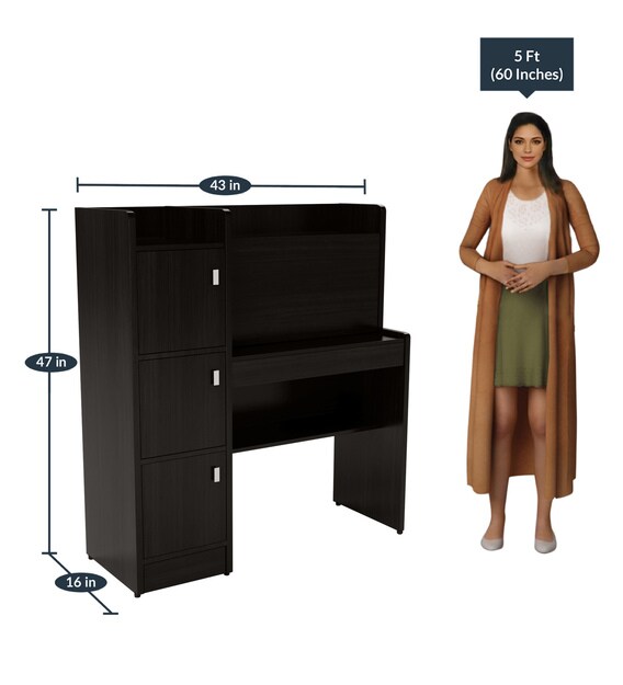 Buy Ace Study Desk in Wenge Finish by HomeTown Online Hutch Desks