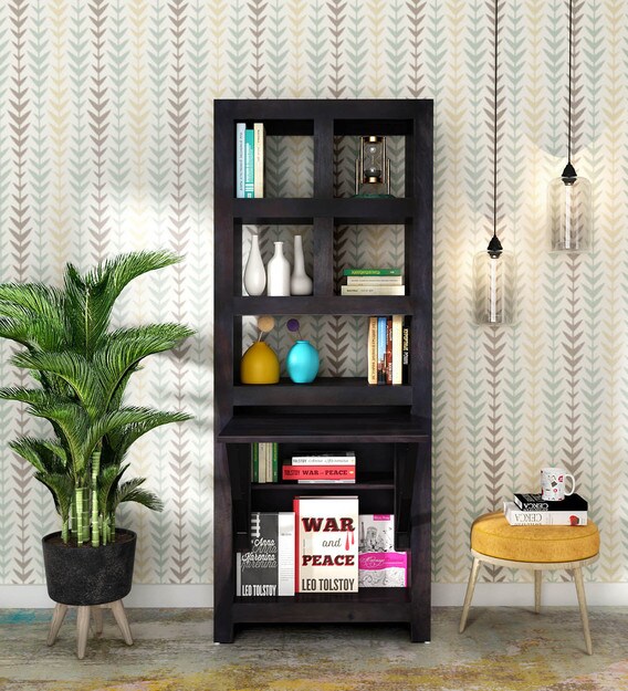 Buy Acropolis Solid Wood Book Shelf with Folding Study Table in Warm