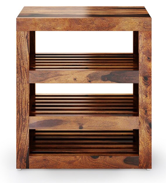 Buy Acropolis Solid Wood Open Shoe Rack in Provincial Teak Finish