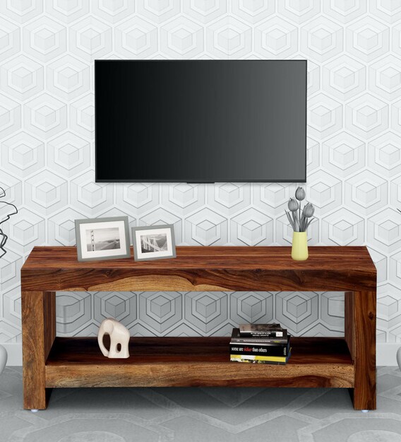 Buy Acropolis Solid Wood TV Shelf in Rustic Teak Finish Woodsworth By