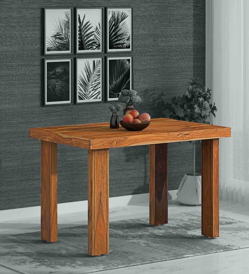 Buy Acropolis Solid Wood 4 Seater Dining Table in Rustic Teak Finish By