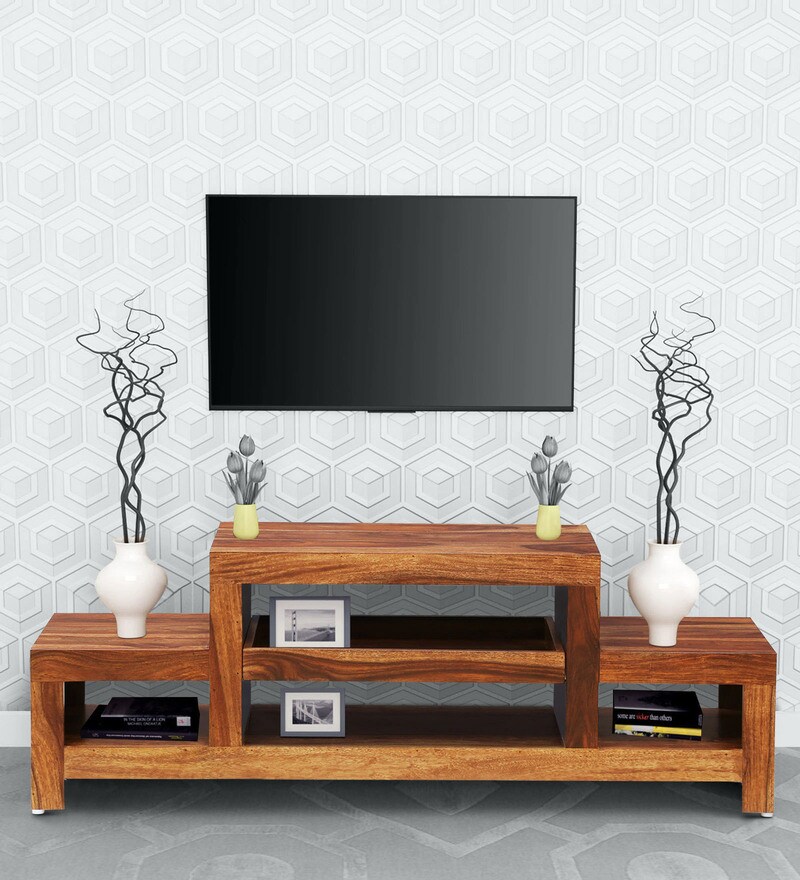 Buy Acropolis Solid Wood TV Shelf in Rustic Teak Finish Woodsworth By