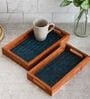 Acacia Wood Blue Chatai Trays Set