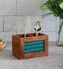 Acacia Wood Green Chatai Two Part Cutlery Holder