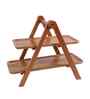 Two Tier Acacia Wood Serving Tray with Stand