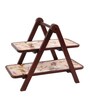 Acacia Wood Two Tier Stand with Enamel Print