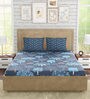 Blue Floral 300 TC 100% Cotton Queen Sized Bed Sheets with 2 Pillow Covers