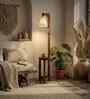 Accent Wooden Shelf Floor Lamp with Jute Shade and Brown Base