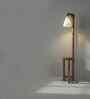 Accent Wooden Shelf Floor Lamp with Jute Shade and Brown Base