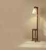 Accent Wooden Shelf Floor Lamp with Jute Shade and Brown Base
