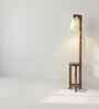 Accent Wooden Shelf Floor Lamp with Jute Shade and Brown Base