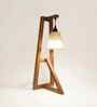 Achille Brown Wooden Table Lamp with White Jute Lampshade