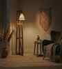 Achille Wooden Floor Lamp with Jute Shade & Brown Base