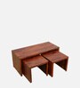Acropolis Sheesham Wood Nesting Coffee Table Set in Honey Oak Finish With Stools