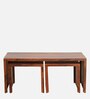 Acropolis Sheesham Wood Nesting Coffee Table Set in Honey Oak Finish With Stools