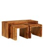 Acropolis Sheesham Wood Nesting Coffee Table Set in Rustic teak Finish With Stools